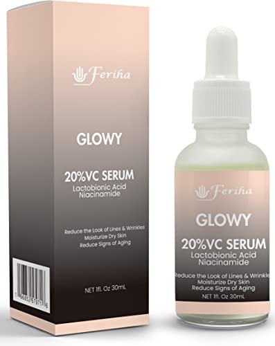 Glowy 20% Vitamin C Serum, Lactobionic Acid, Niacinamide, Ferulic Acid, Aloe Vera. High Purity Hyaluronic Acid, For A Silkier & Healthier Skin #TOP6