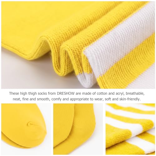 Image of AQOKKA Extra Long Thigh High Socks for Women Striped Over Knee Thigh Socks Long Boot Thigh High Stockings Leg Warmers