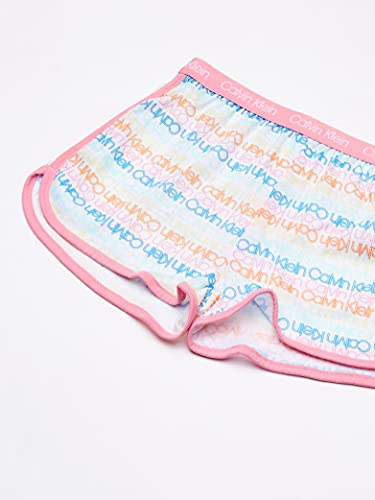 Calvin Klein Girls' Little 2 Piece Sleepwear T-Shirt And Shorts Pajama Set Pj, Sachet Pink, Ck Logo Rainbow, 7-8 #TOP3