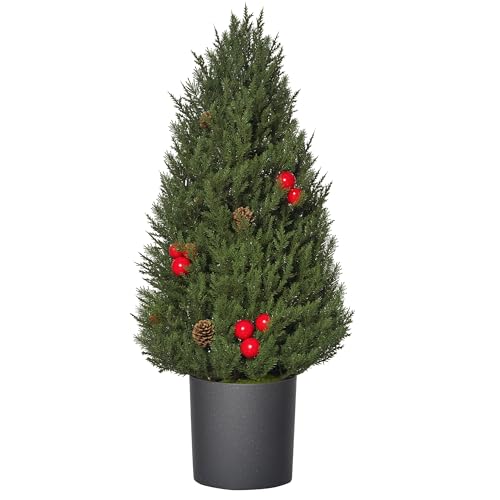 HOMCOM Weihnachtsbaum 50 cm Zypressen-Weihnachtsbaum 170 Zweige Christbaum mit 7 roten Beeren und 6 Tannenzapfen Kunsttanne für Tisch und Schreibtisch PVC PE Grün Ø27 x 47 cm