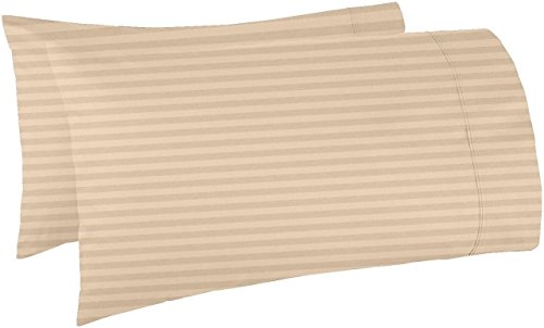 Image of Cotton Luxurious Striped 2 Piece Sateen Pillow Cover Set, California King Size 20 Inch x 30 Inch-Golden