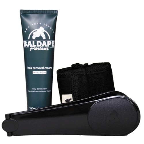 BALDAPE PARLOUR Body & Back Hair Removal Kit with Men's Depilatory Cream, Extendable Applicator & Loofah for Smooth, Hair-Free Results