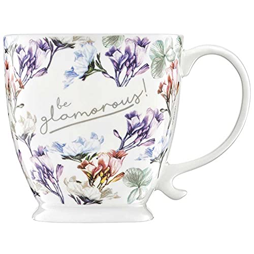 AMBITION Kaffeetasse groß Blumen 480 ml Garden Pfefferminz Porzellantasse mit Fuß Spülmaschine & Mikrowelle
