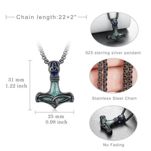 Thors Hammer Necklace 925 Sterling Sliver Viking Mjolnir Hammer Necklace Norse Jewelry Gifts for Men4