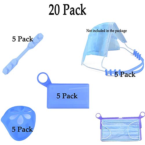 NUYI 20 Packs of Portable Clips, Folding Bags, Adjustable Accessories, Non-Slip Buckles, Ear Hook Extension Cord Buckles, Reusable Brackets To Prevent Mask Contamination And Reduce Ear Pain (Blue)