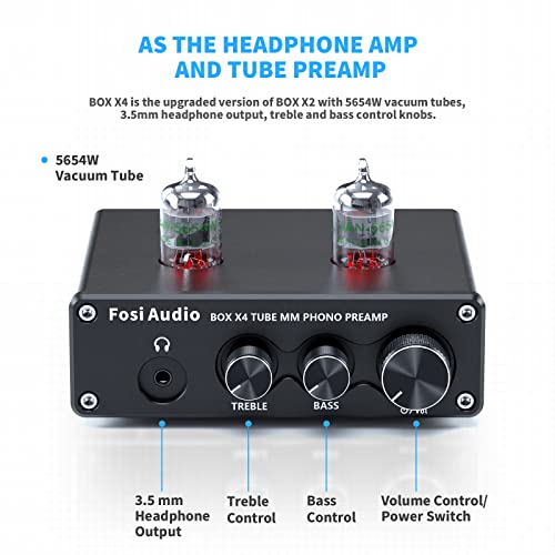 Fosi Audio Box X4 Phono Preamp With Jan 5654W Vacuum Tubes For Mm Turntable Phonograph Record Player With Volume Bass Treble Control #TOP2