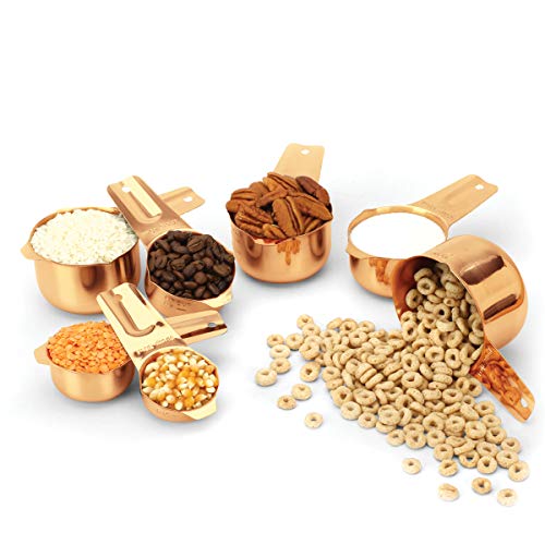 2Lbdepot Copper Plated Measuring Cups, Premium 18/8 Stainless Steel Metal, Stackable & Nesting, Accurate Dual Spout Measuring Cup Design For Dry & Liquid Ingredients, 7 Piece Set #TOP4