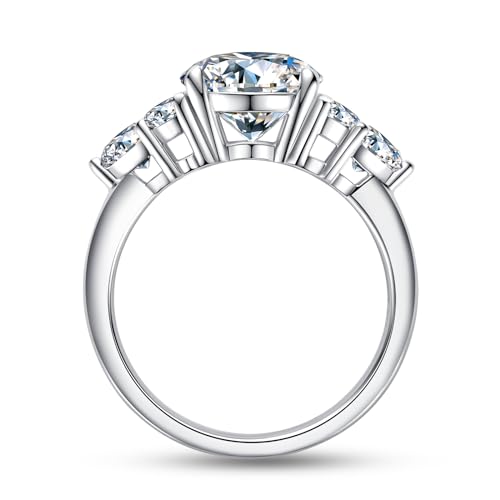 Moissanite Engagement Rings for Women, 3 ct (4 ctw) D Color VVS1 Lab Created Diamond 18K White Gold Plated Silver Moissanite Diamond Anniversary Wedding Ring2