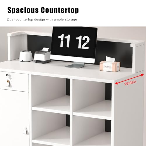 Mostrador de recepción elegante Bianco de 80cm con compartimentos profundos 8