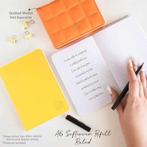 Image of NEORAH - A6 Ruled Notebook SOFT COVER | Organiser REFILL | Ruled Journal | 110 GSM | 160 pages (Size 14.8 cm x 10.5 cm) Planner Journaling Writing Note Taking Diary, Travellers Journal -YELLOW