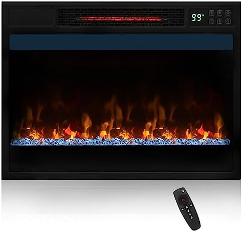 Tangkula 23-Inch Infrared Quartz Electric Fireplace Insert with Remote Control, 1500W Recessed Fireplace Heater with Thermostat, Overheat Protection, 8H Timer, 6 Flame Settings, 5 Flame Brightness - Thumbnail 4