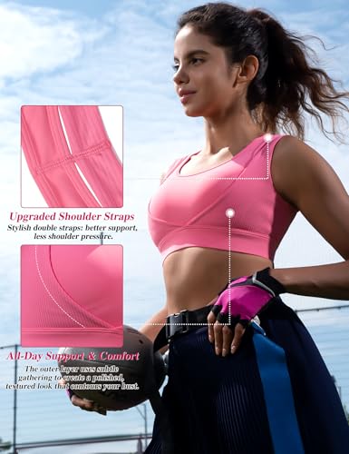 Cordaw Racerback Sports Bras for Women High Support, Molded Cup High Impact Hook Back Yoga Running Bra Peach Pink M — view 6