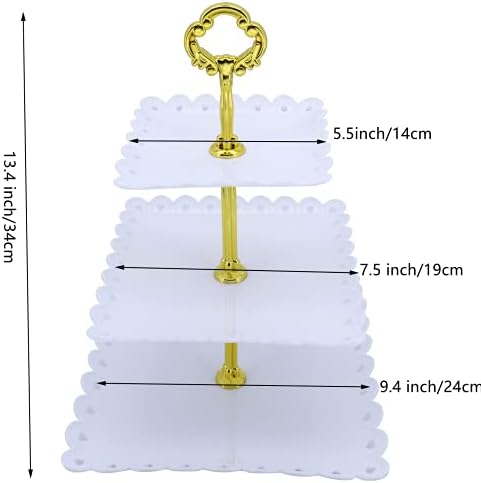 3 Tier Plastic Cake Stand, Reusable Dessert Stand, Pastry Stand for Afternoon Tea Party Wedding Home Decor (White)