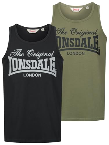 Débardeur pour Homme Lonsdale Idéal pour le Sport et la Détente en Été, Lot de 2 Noir/Olive 3XL