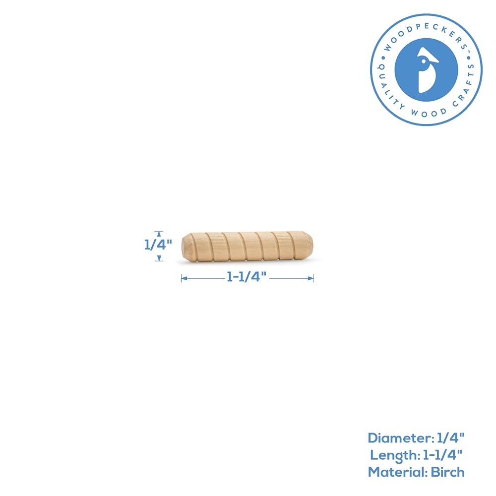 Wooden Dowel Pins 1/4 inch x 1-1/4 inch, Pack of 500 Spiral Dowel Joints for Woodworking, Furniture and Crafts, by Woodpeckers