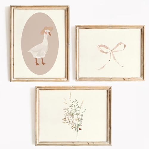 Image of Coquette Vintage Wall Art Decor Pink Goose Nursery Poster Baby Girl Room Canvas Wall Decor Preppy Aesthetic Picture Trendy Bow Floral Prints Silly Goose Artwork for Bedroom 8x10x3 Inch Unframed