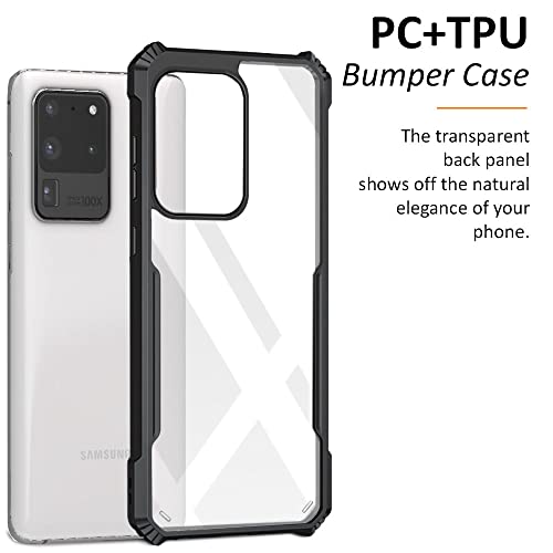 Image of WOW IMAGINE Shock Proof Clear Back Cover Case Mobile Cover for Samsung Galaxy S20 Ultra (Hard | Hybrid PC + TPU | Full Armour Device & Camera Protection | Black)