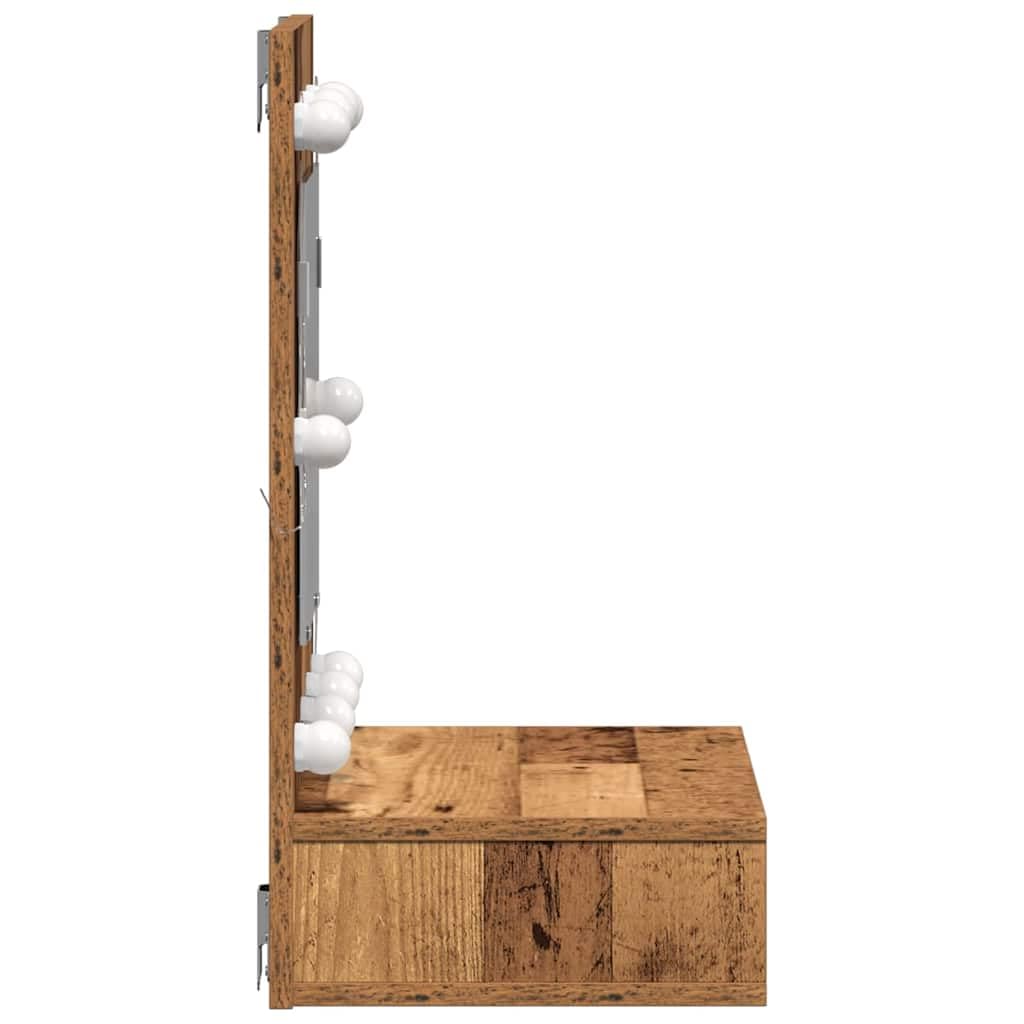 Szafka z lustrem, stare drewno z materiału drewnopochodnego, 60 x 31,5 x 62 cm, montaż ścienny, oświetlenie lustra z USB, 3 półki, miejsce do przechowywania do łazienki i przedpokoju