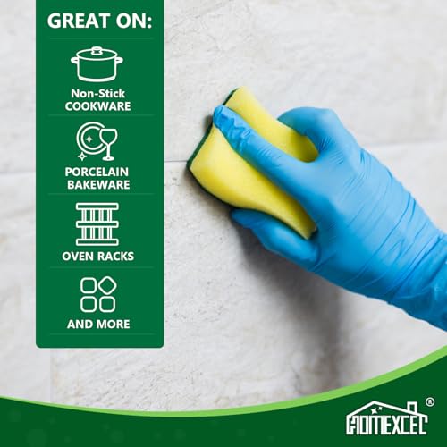 Image of HOMEXCEL Sponges Kitchen 50pcs Heavy Duty for Dishes, Yellow Scrub Cleaning Sponge for Non-Coated Cookware, Dishes, Pots, Pans, Dual Sided Dish Sponge for Kitchen, Household, Bathroom