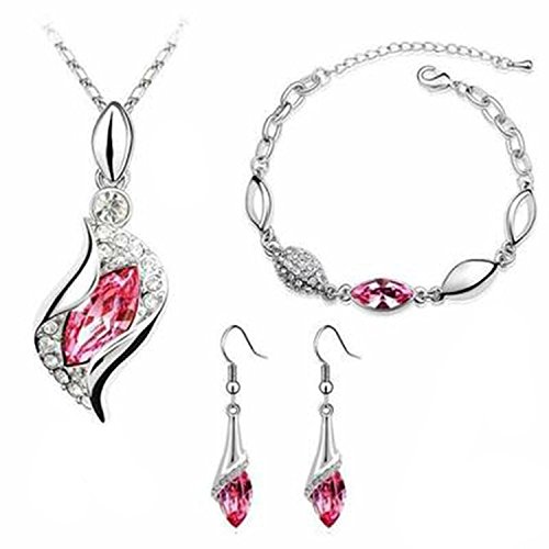 Fligatto Juego de collar y pendientes de cristal, diseño de orejas de ángel