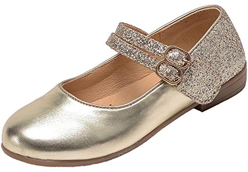 PPXID Fille Chaussures de Ballerine Princesse Mary Jane pour Cérémonie Mariage - Or 32 Cover