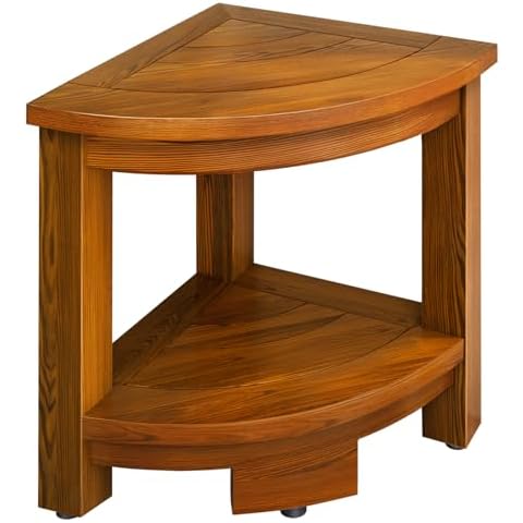 TEAKMAMA Shower Stool for Shaving Legs, Teak Corner Shower Bench with Storage Shelf, Waterproof Shower Seat for Inside Shower, 16.5" Bathroom Bench, Easy to Assemble Cover