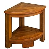 TEAKMAMA Teak Shower Stool for Shaving Legs, Teak Corner Shower Bench with Storage Shelf, Waterproof Bath Seat for Inside Use, 16.5' Bathroom Bench, Easy to Assemble