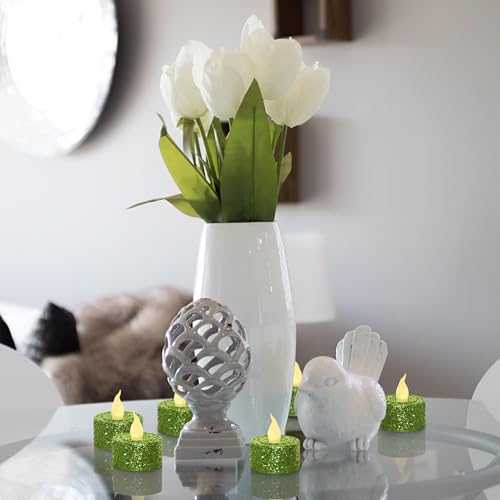 Image of FURORA LIGHTING Green Glitter Flameless Tealights - 1.45 inch W x 1.57 inch H, 12-Pack, Batteries Included