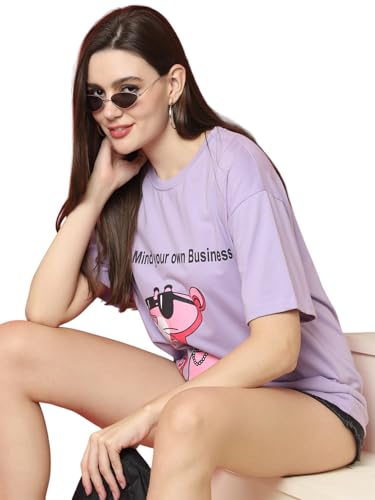 Image of Preneum Women's Cotton Aesthetic & Cool Graphic Printed Baggy Fit Drop-Shoulder Sleeves Cotton Oversized T-Shirt || Printed
