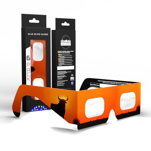 Certificati ISO e Ce Absolute Eclipse Occhiali da eclissi solare - Certificati CE e ISO 12312-2 - Fornitore consigliato AAS - Produttore UE - Protezione sicura per gli occhi per il 12 agosto 2026 Eclipse - Set