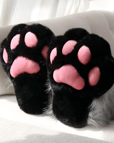 ZFKJERS Cosplay Tierkatze Kunststoffkrallen für Fursuit Füße Pfotenschuhe Pelzige Pfotenpantoffeln Erwachsene Kostüm Zubehör Set (Grau)