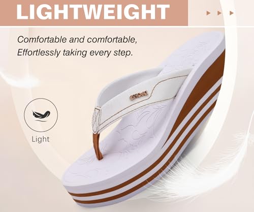 Image of ONCAI Women's Platform Wedge Flip Flops Trendy Dressy Womans Summer Flatform Chunky Heel Sandals with Comfortable Walking Outdoor Rubber Soles (US Size 5-11)