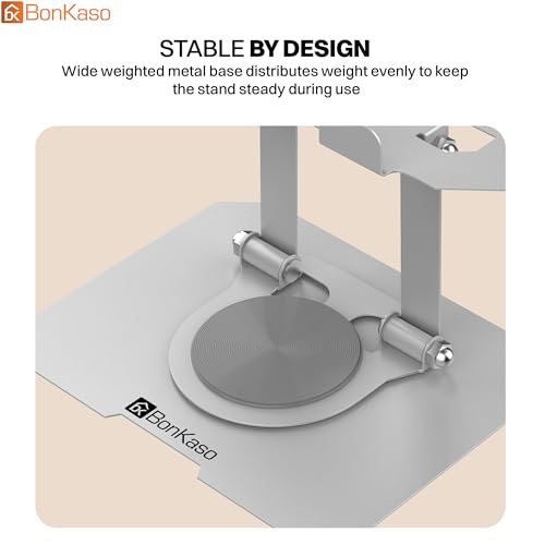 Image of BonKaso 360 Rotating Aluminium Tablet Stand, Multi-Angle Adjustable Holder with Anti-Slip Base, Compatible with iPad Pro /Air /Mini, Samsung Galaxy Tab & All Tablets - Silver