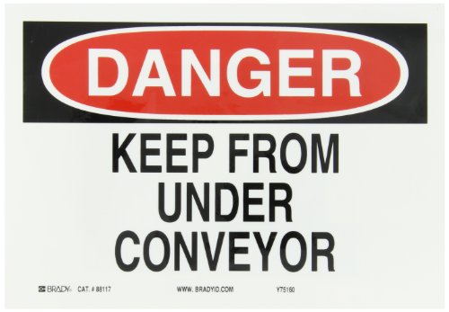 Panneau autocollant Keep From Under Conveyor Brady 88117 en polyester 17,8 x 25,4 cm