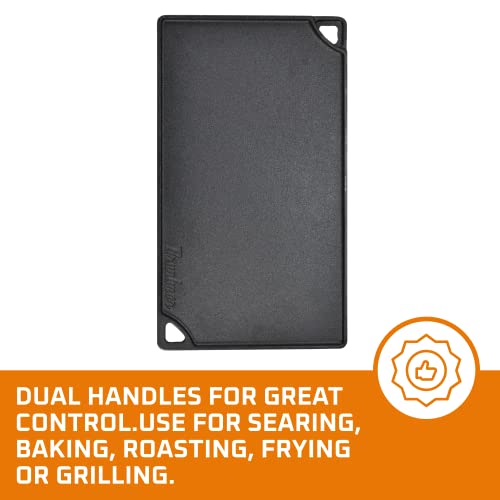 Bruntmor Reversible Grill Plate - 2-In-1 Pre-Seasoned Cast Iron Griddle Pan For Gas Stovetop - Double Sided Used On Open Fire And In Oven - Skillet Rectangle Roasting Pan - Flat Top Camping Cookware #TOP1