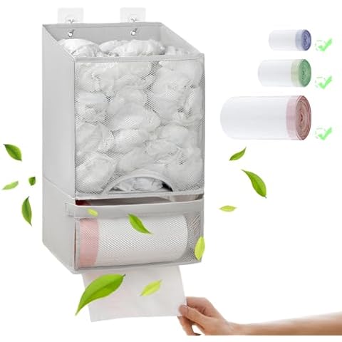 2 in 1 Plastic Bag Holder, Extra Large Grocery Bag Holder, Wall Mount Trash Bag Dispenser Roll Holder, Bag Saver, Garbage Bag Holder Organizer for Home Kitchen Mom Wife Gifts Cover
