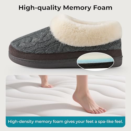 HomeTop Women's Knitted Clog Slippers Comfy Warm Memory Foam Non-slip Indoor House Shoes with Fuzzy Collar3