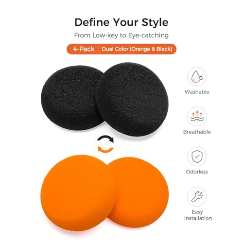 4 Pcs Replacement Earpads Cushion para auriculares JLAB Rewind, Rewind 2, Koss Porta Pro, KPH40, cubierta gruesa de espuma suave color negro y naranja miniatura 2
