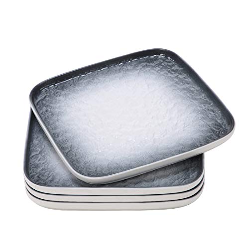 BonNoces 10-Inch Porcelain Square Dinner Plate with Stone Texture Design, Lunch Dessert, Salad, Pasta, Steak Serving Plate, Set of 4