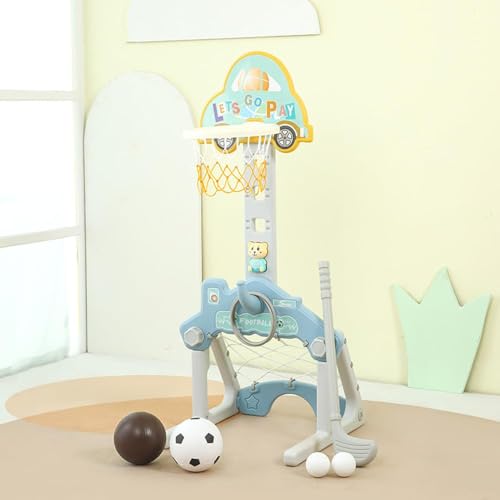 Sariny バスケットゴール 子供用 多機能バスケット サッカー ゴルフ 輪投げ 高さ調整可能 バスケゴール 早期教育 プレゼント 室内 屋外用 遊具 (ブルー)