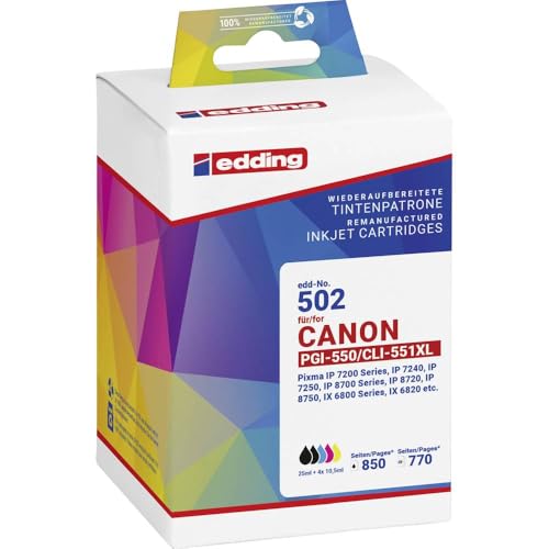 Encre Canon PGI-550XL CLI-551XL Edding EDD-502 pack compatible imprimante jet d'encre