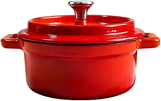 Amercook 5.5-Inches cast iron enamel pot, red enamel glaze, classic mixed style, flat bottom, versatile