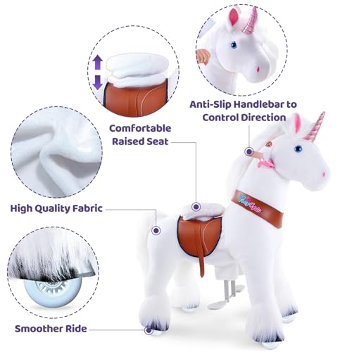 PonyCycle Ride on Horse for Toddlers 2-5 Classic Model U Size 3 White Unicorn Ride on Toys Pony Cycle Riding Unicorn Horse Riding Toy on Wheels with Music Sounds Birthday Gifts, Outdoor Indoor Ux304