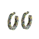  Quirky Fashion Jewellery M373 Creolen, grob, marmoriert, Pastellrosa, Gelb und Pistaziengrün