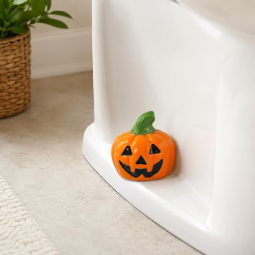 Image of ZUNON Toilet Bolt Caps, Decorative Toilet Bolt Covers, Ceramic Cute Frog Covers Toilet Bolts Bathroom Decor Easy Installation Set of 2 (Orange pumpkim)