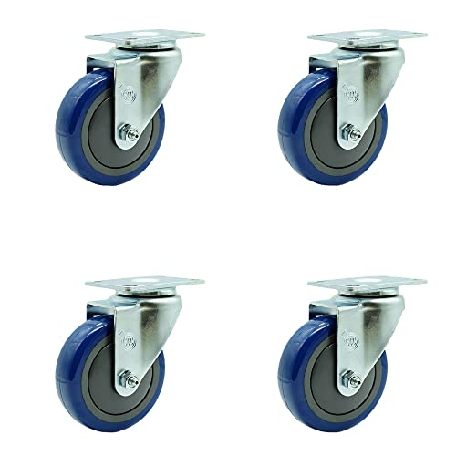 Regency 600CSW415 U-Boat Utility Cart Replacement Caster Set – 4 Inch Blue Polyurethane Wheel - Includes 4 Swivel Casters - Set of 4 - Service Caster Brand