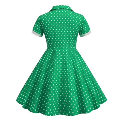 Kids Girls 1950s Vintage Retro Style Swing Dress Lapel Collar A-line Polka Dot 50's Girls Midi Short Sleeve Dress2