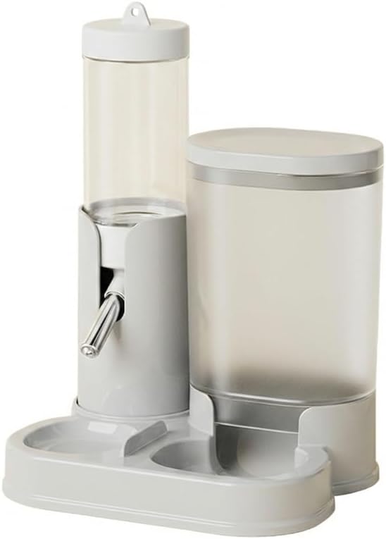 No Drip Hamster Water Bottle, 2 in 1 Hamster Water Dispenser & Food Bowl | Sealed Freestanding Small Animal Gravity Feeder, Hamster Cage Accessories for Dwarf Hamster, Gerbil, Rat, Mice (Gray)