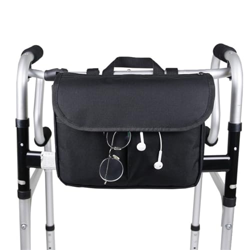 Wheelchair Bag,Rollstuhl Zubehör,Bolsa lateral para silla de ruedas, Bolsa para silla de ruedas para personas mayores con divisor, Bolsa lateral para caminantes (Negro)