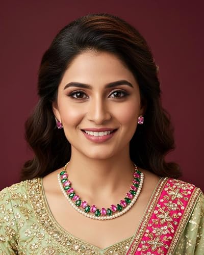 Image of Mansiyaorange Statement AD CZ American Diamond Cubic Zerconia Pearl Necklace Set | Gold Plated Chunky Fashion Jewelry for Women & Girls